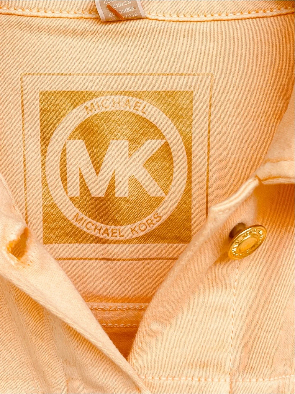 MICHAEL KORS Denim Jacket Gold Button Patch Pocket Pointed Collar Stretch